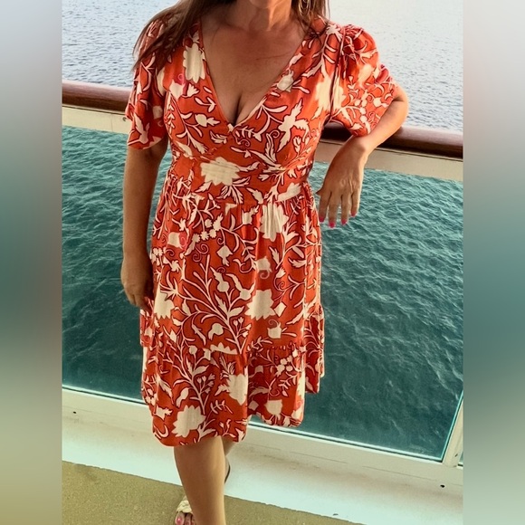 Knox Rose Women’s Orange Floral Vneck Flowy Dress Size S - Picture 8 of 8